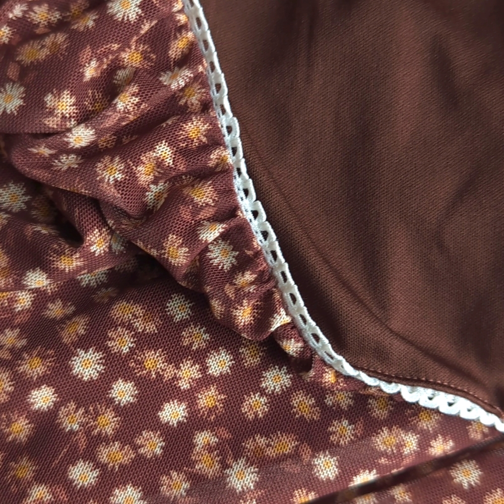 90's Justify Brown Bitsy Floral Print Stretchy Mini Slip Dress Women's Sz Small - Picture 9 of 9